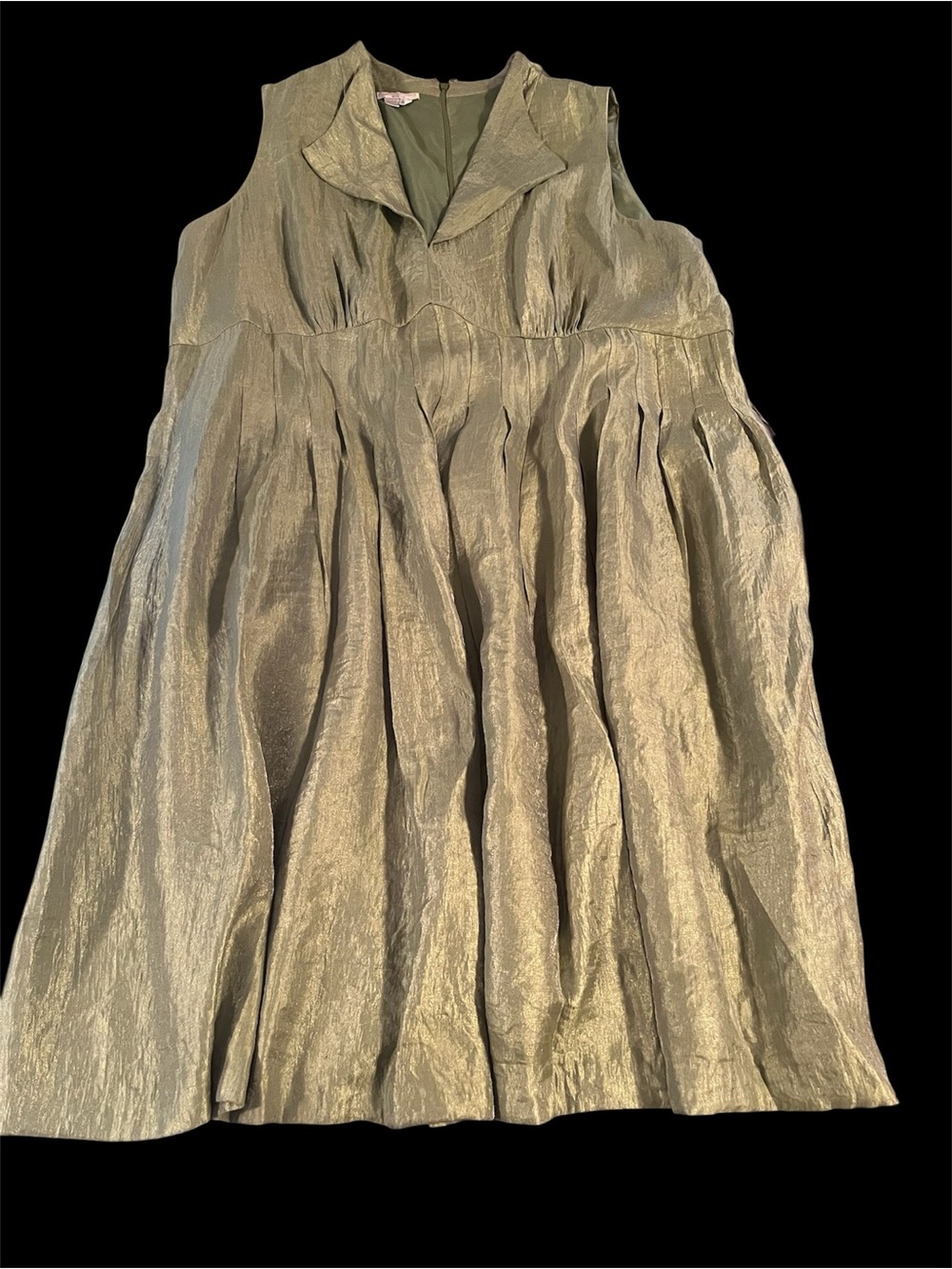 London Times Metallic Olive Green Asymmetrical Sleeveless Dress